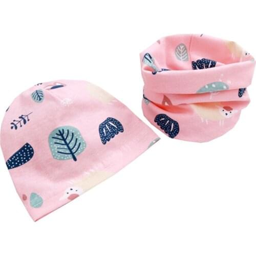 One-Layer Kids Girls Hat Scarf Cartoon Dinosaur Lion Print Boys Hat Cap Cotton Girls Ring Collar Scarf Neckerchief Baby Hat Set