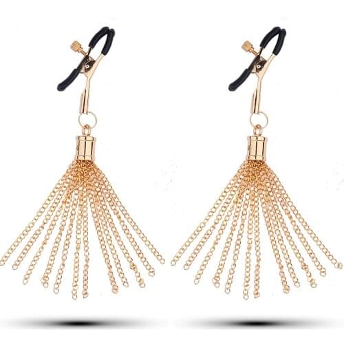 Couple Torture play golden tassel Clamps metal nipple clips breast Bondage Restraints Accessory BDSM women sex toy slave game