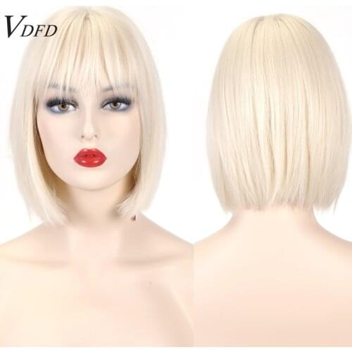 VDFD Light Blonde Platinum Wig Short Bob Straight Hair Natural For Women Daily Use Heat Resistant