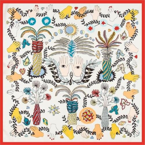 60cm New Womens Silk Scarf 2021 Jungle Hand Luxury Brand Womens Headscarf Fashion Small Square Scarf Handkerchief Female ML3