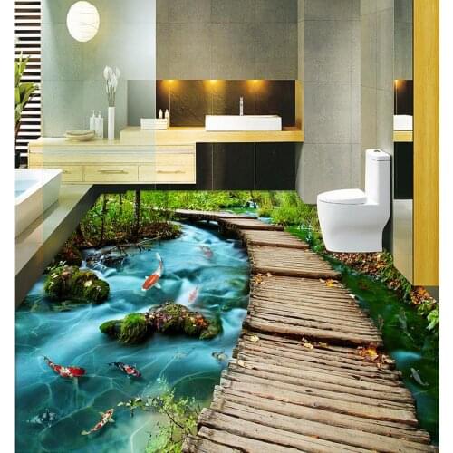 PVC waterproof floor 3D stereoscopic carp water wooden floor Custom Photo self-adhesive 3D floor wallpapers