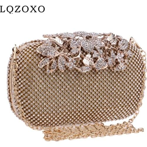 Luxury 2021 New Women Evening Bags Golden Rhinestones Metal Clutches Purse Shoulder Chain MINI Party Diamonds Purse