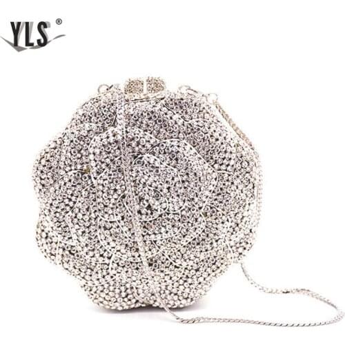 3D Flower Shape Diamond Purse Luxury Silver Handbags Women Designer Rhinestones Evening Party Bag Bolso Mujer 2019 New