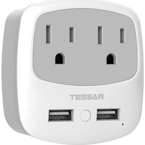 US to AU China Power Strip with 2 USB Ports and 2 Outlets Socket Extender Wall Plug 100-250V Adapter for Home Office Travel