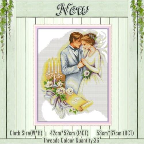 Wedding lovers kiss bride paintings 11CT Counted printed on Canvas DMC 14CT chinese Cross Stitch Embroidery kits Needlework Sets