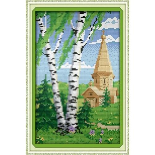 Everlasting Love Cypress Spring Scenery Chinese Cross Stitch Kits Ecological Cotton Printed 11CT DIY Christmas Decorations Gift