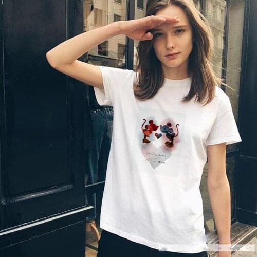 You Be My Mickey and I'll Be Your Minnie Letter Printed Women T Shirt Short Sleeve Disney Mouse Graphic Harajuku Tees Tops