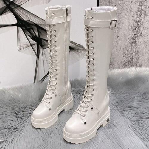 Designer New Knee-high Boots Women Chunky High Heels Shoes Women 2021 Autumn Winter Fashion Warm Internal Increase Long Boots