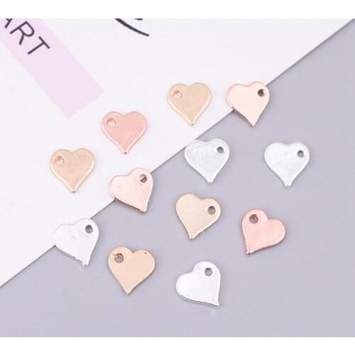 50pcs Rose Gold Silver Small Heart Pendant Women Charms DIY Accessories Handmade Necklace Keychains Earrings