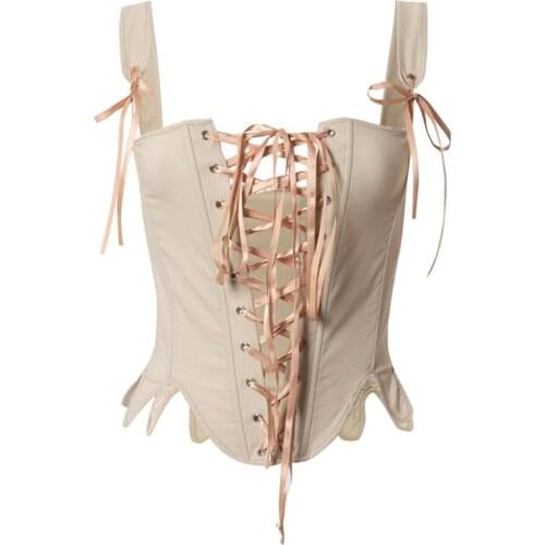 Women Vintage Sexy Corset Crop Top Summer Patchwork Bandage Bustier Tank Tops Fashion Design with Lace Edge 066F