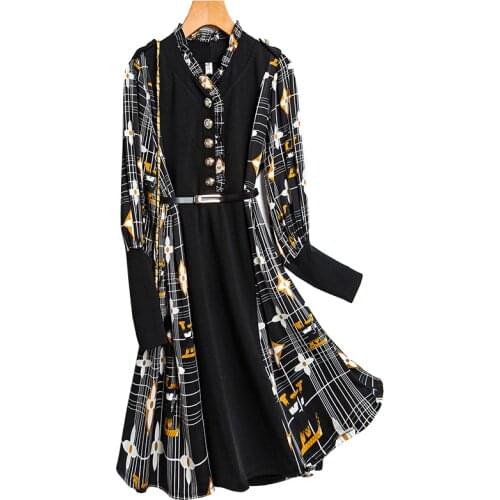 2021 Spring New Arrive Fashion Elegant Printing Long Sleeve Woman Dress
