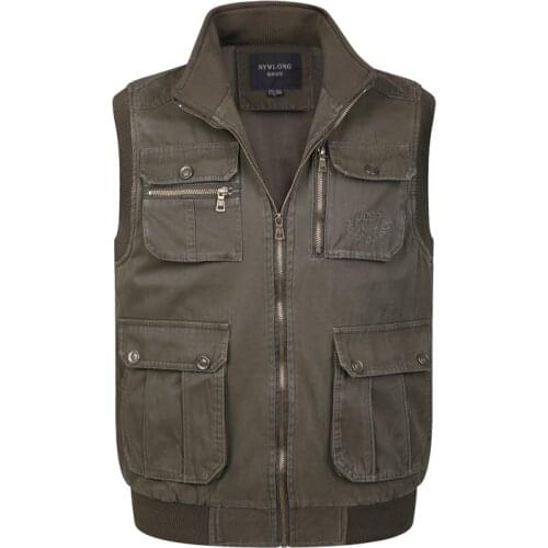 Multi Pocket Outerwear Tool Vest with Many Pocket Spring Autumn New Male Casual Cotton Photographer Work Baggy Sleeveless Jacket