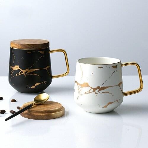 Nordic ins style gold ceramic mug office with saucer coffee cup home creative water cup breakfast milk cup