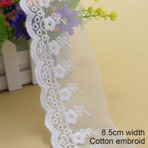 10yard 8.5cm wide white cotton embroidery lace french lace ribbon fabric guipure diy trims warp knitting sewing Accessories#3910
