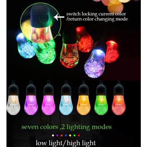 12pcs LED Bulb Light Solar Powered String Lights Decoration For Christmas Party Holiday Garden 2 Modes With 7 Light Colors