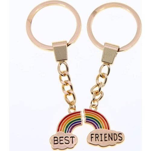 2pcs 1 pair Colorful Rainbow Best Friends Couple Keychain Bag Key Ring Gifts for Lovers and Friends Factory Outlet