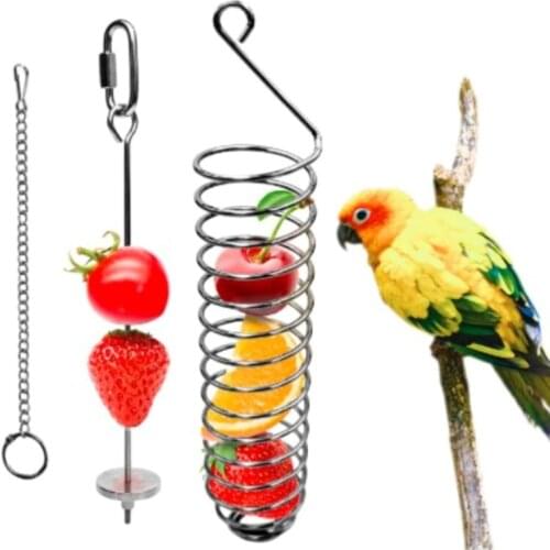 P15D 3 Pieces Bird Food Holder Stainless Steel Parrot Hanging Vegetable Fruit Feeder Bird Treat Skewer for Finch Cockatiel