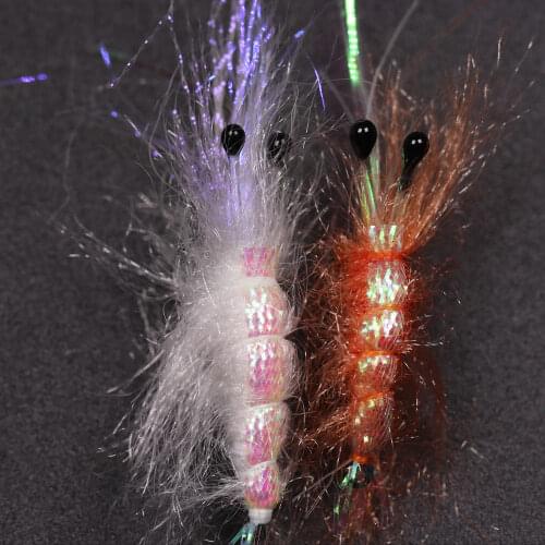 4PCS #6 Orange #1 Pearl Back Flash Shrimp Fly Sinking Artificial Shrimps for Trout Saltwater Sabiki Fishing Bait Lures
