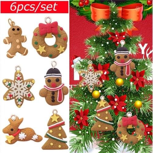 6Pcs/Bag Cute Gingerbread Man Christmas Tree Ornaments Hanging Pendants For Home Christmas Tree Holiday Decor Party Supplies