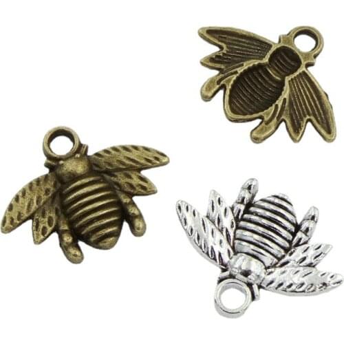 60Pcs 16*21MM Charms Bee Antique Bronze Color Antique Silver Plated Pendant DIY Jewelry Accessories