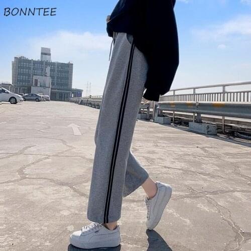 Pants Women Korean Style Student Full Length Trouser Baggy Simple All-match Fashion Teens Harajuku Popular Cozy Chic Side Stripe