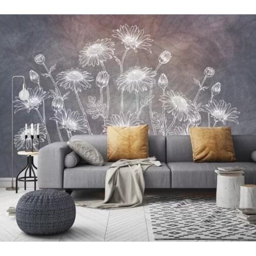 Decorative wallpaper Modern abstract hand drawn sunflower line tv background wall