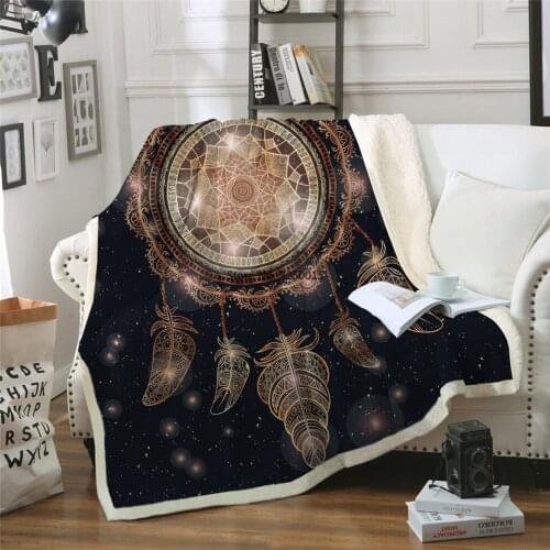 Sofa Cushion Yoga Mat Blanket Picnic Blanket Thick Double-layer Plush Dreamcatcher 3d Digital Print Back To School Blanket