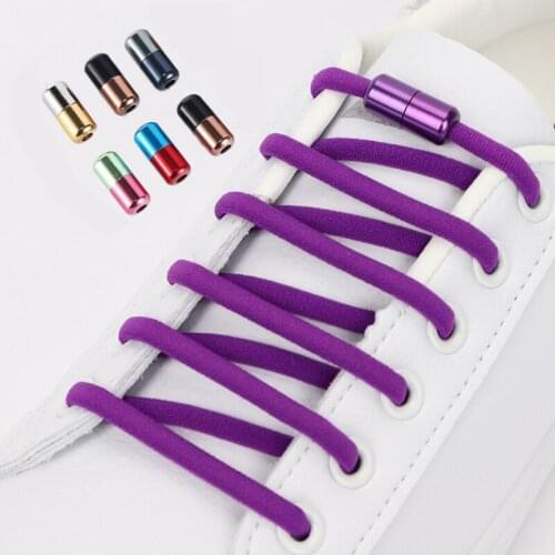 1 Pair Elastic Shoelaces Lock No Tie Shoelace Round Color Metal Easy to Remove Suitable for All Shoes Lazy Lace 21 Colors