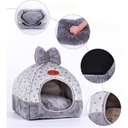 Hot Fleece Soft Pet Yurt Home Dog Bed Puppy Dog Kennel Pet Bed House For Dog Cat Small Animals Home Dog House With Mats Gifts