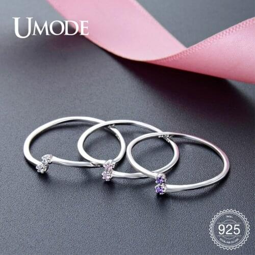 UMODE New 925 Sterling Silver Simple CZ Open Bypass Ring for Women Silver Clear Purple Pink Zircon Crystal Jewelry Gifts ULR0817