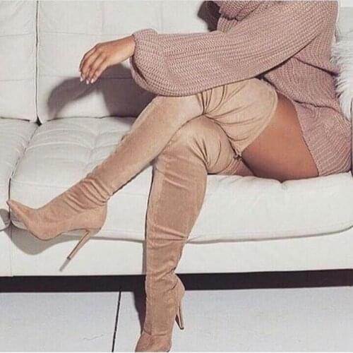 Hot Selling Winter Pointed Toe Slim Fit Tight High Boots Suede Side Zipper Over The Knee Boots High Heels Dress Shoes Big Size