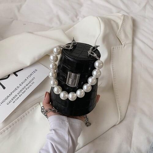 Small Ladies Handbags Pearl Chain Top-Handle Bag Leather Candy Color Purse Branded Crossbody Shoulder Bag for Women Sale