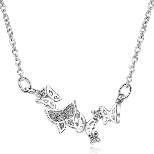 Trendy Hollow Micro CZ Zircon Butterfly Necklaces For Women Jewelry 925 Sterling Silver Clavicle Necklace Chain Choker Accessory