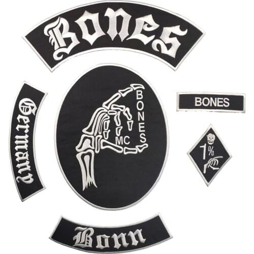 Bone Skull Embroidery Patch Full Set Free Shipping Clothes Patch Iron on Back Biker Jacket Applique DIY Custom Motorcycle Badges