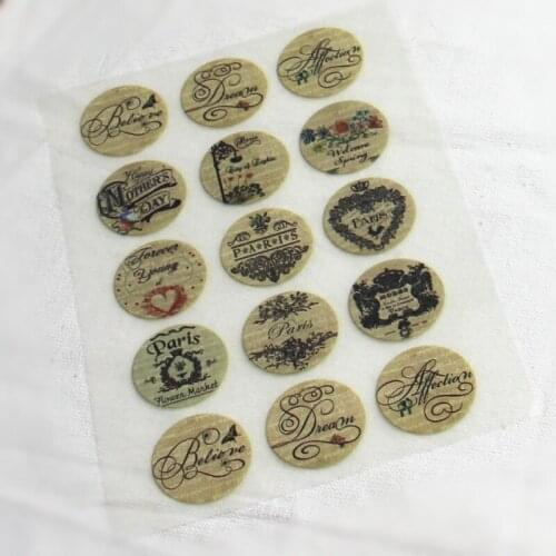 15Pcs Vintage Badge Offset Press Iron-on Patches for Clothing Offset PET Transfer DIY Scrapbooking Materials Patches 2.5x2.5cm