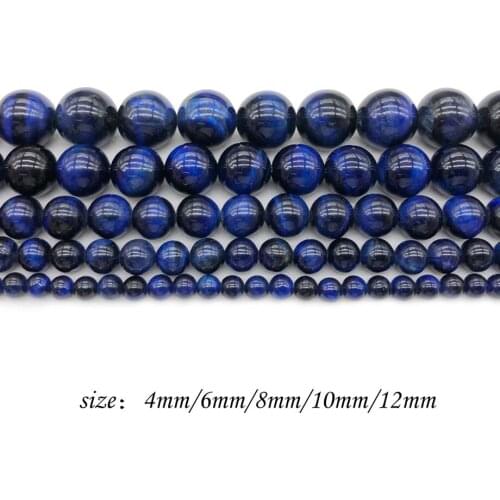 Natural Stone Deep Blue Loose Beads Round Tiger Eye DIY Beaded for Women Jewelry Making Bracelets Necklaces J131