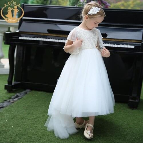 Nimble girls dress Long flower girl dress For Party And Wedding Princess Mesh Formal Ankle Party dress with Tail
