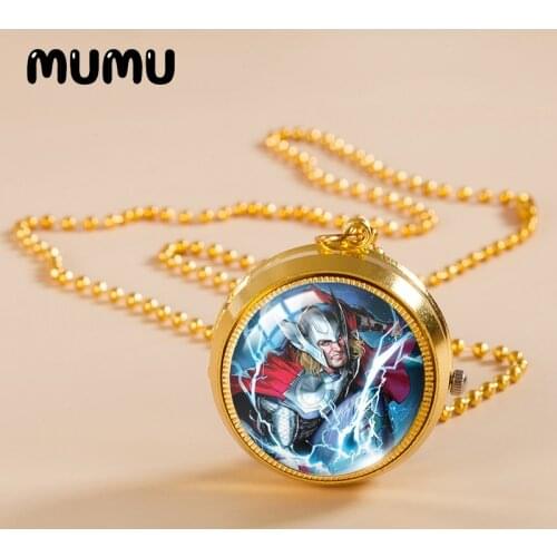 2021 New The Thor Pocket Watch Necklace Superhero Gold Color Vintage Watch Glass Dome Pendant Jewelry Gifts