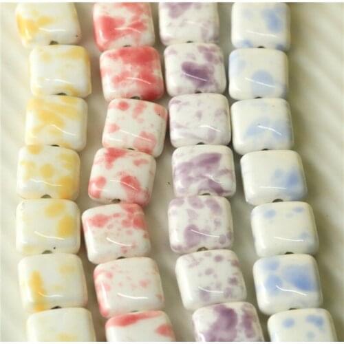 Wholesale 50pcs/lot 13mm color Brindle pattern print geometry square shape ceramics Straight hole beads diy jewelry accessory