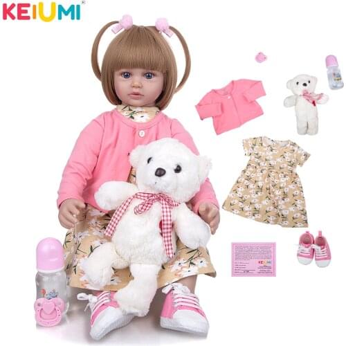 Realistic KEIUMI Pink Cute 24 Inch Baby Reborn Doll Soft Cloth Body Bebe Reborn Toy For Children Princess Kids Christmas Gifts