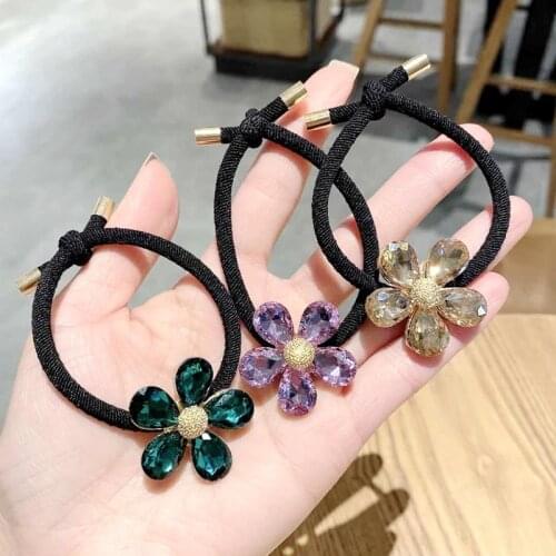 Women New Sun Flower Head Rope Lady Super Flash Large Crystal Hair Ties