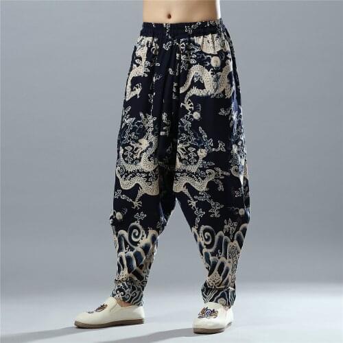 Dragon Print Pattern Pants Men Joggers Trousers Streetwear Sweatpants Vintage Harem Pants Male Trousers Pantalones Hombre
