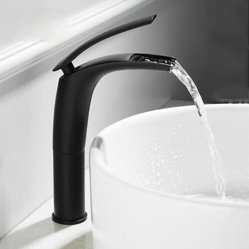 Bathroom Basin Faucet White and Black Baking Solid Brass Specail Sink Mixer Tap Hot & Cold Waterfall Basin Faucet Free Shipping