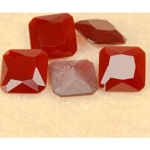 Sale 3x3~12x12mm Rose Red Color Loose Matte Bottom Glass Beads Square Octangle Princess Shape Frosted Back Synthetic Gems Stone