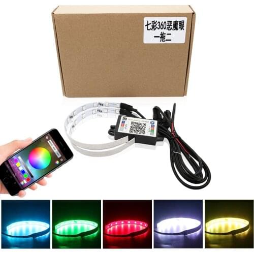 2Pcs LED RGB APP Bluetooth Devil Demon Eyes Halo Rings for Car Motorcycle 2.5 3.0 inch Projector Lens Retrofit Angel Eyes 12V