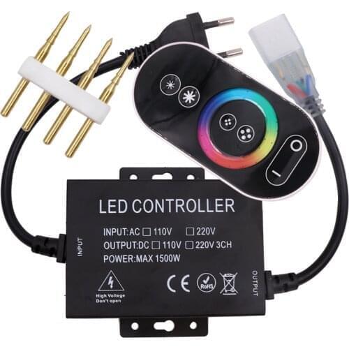 220V LED RGB Controller 1500W 10mm PCB Full Touch RGB Control with 4Pin Connector EU Plug
