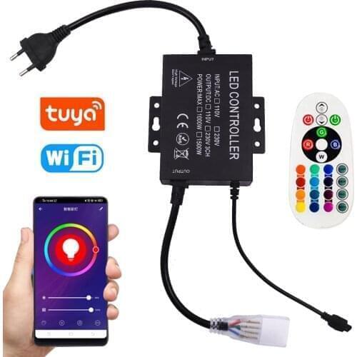 Smart Wifi RGB Controller 1500W with 24Keys IR Remote 8mm 10mm PCB Dimmer for 2835 5050 LED Strip Light 110V US 220V EU UK AU