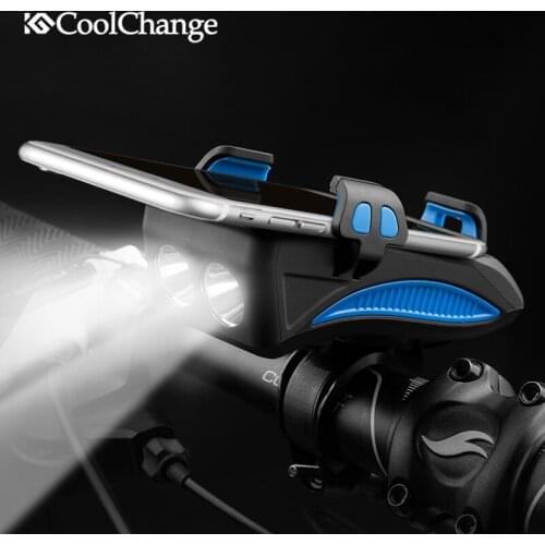 CoolChange Bicycle Light 2000/4000mAh Battery 130DB Speaker Bell Cycling Phone Stand Multifunctional Bike Accessories Light