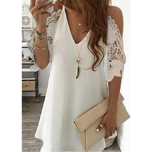 Summer Lace Blouse Women White Balck Sexy Off Shoulder V Neck Plus Size Shirts Casual Half Sleeve Office Ladies Tops 2021
