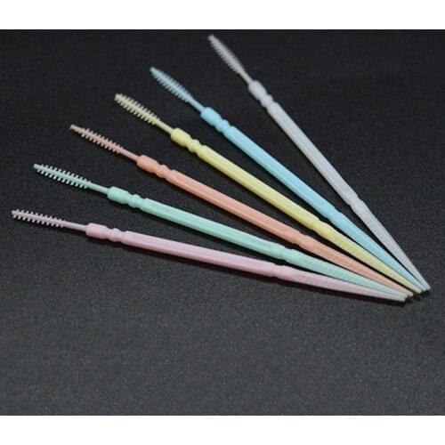 100pcs/pack Double-headed Dental Brush Teeth Sticks Floss Pick Toothpick Tooth Clean Oral Care Interdental Brush Food grade PP